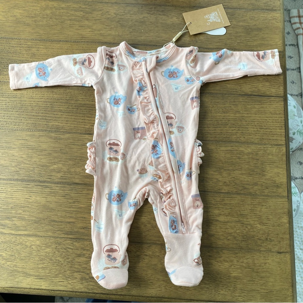 NWT Angel Dear NB Tea Party Print Footie Sleep & Play